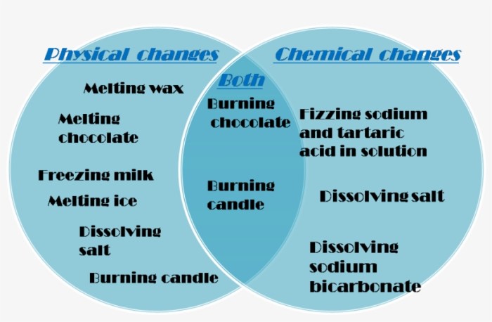 Venn diagram physical and chemical changes