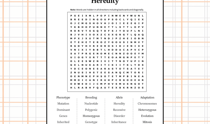 Principles of heredity word search