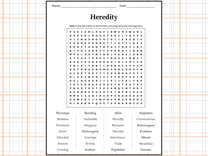 Principles of heredity word search