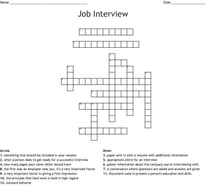 Job interview crossword puzzle answer key