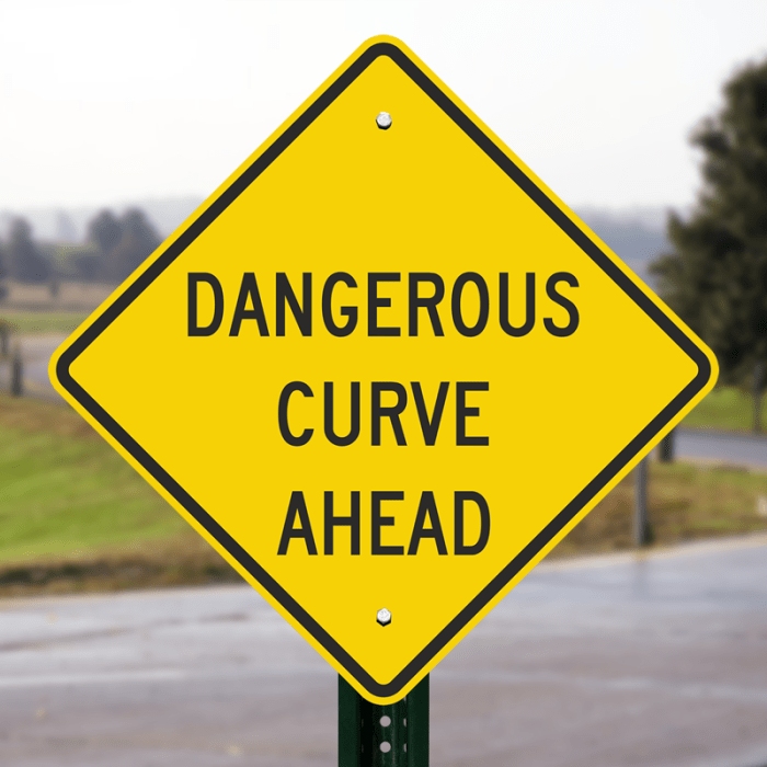 Sign dangerous traffic curves frame metal road look made