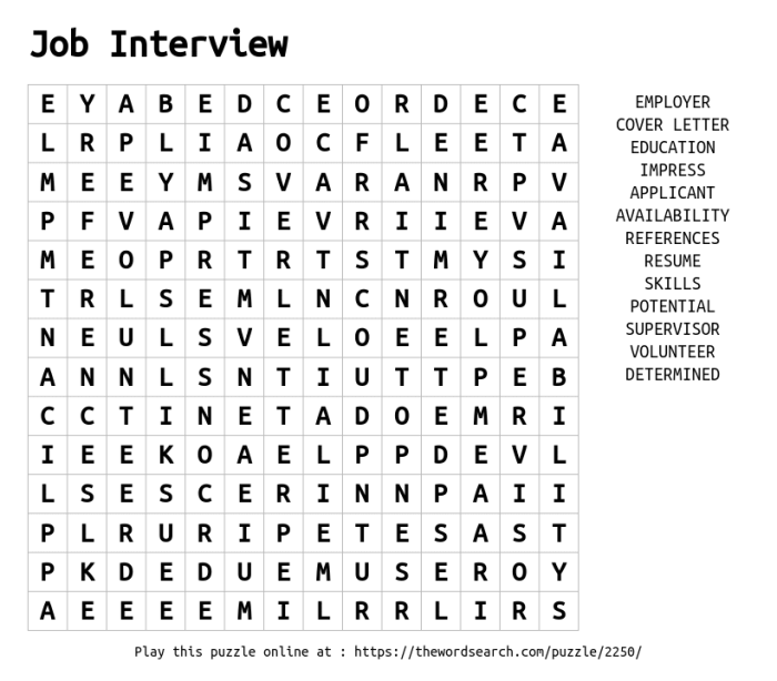 Job interview crossword puzzle answer key